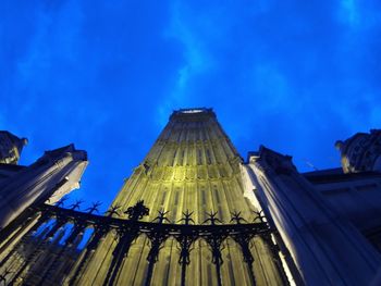 Low angle view of temple against blue sky