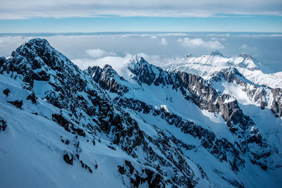 Scenic view of snowcapped mountains against sky