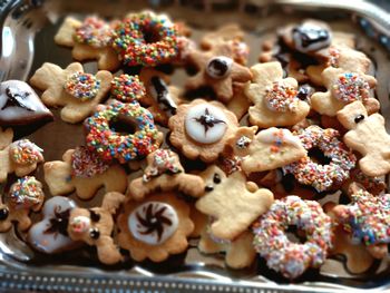 High angle view of cookies