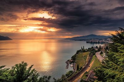 Scenic view of sea against sky during sunset