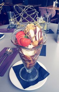 Close-up of ice cream on table