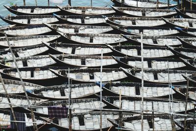 Full frame shot of boats moored in sea