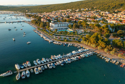 Aerial scene of punat town on krk island, croatia