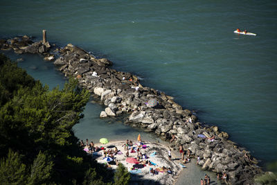 High angle view of people on beach