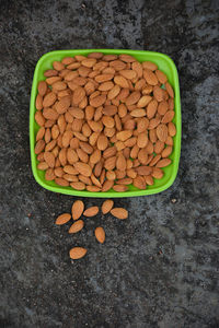 High angle view of bread in bowl on table