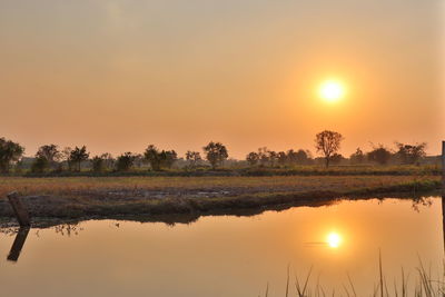 Scenic view of lake against sky during sunset