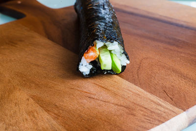 High angle view of sushi in plate on table