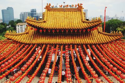 High angle view of lanterns hanging at temple