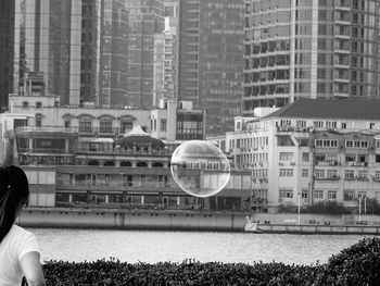 View of bubbles in city