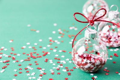 Close-up of christmas decoration on table