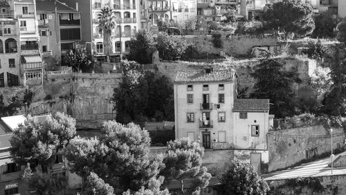 High angle view of buildings in city