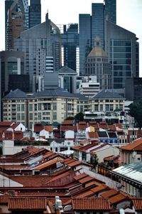 High angle view of buildings in city