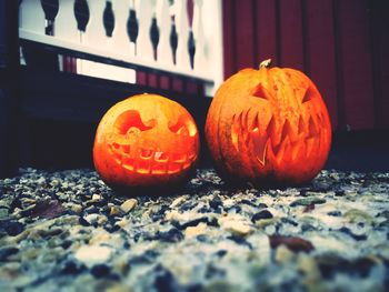 Close-up view of pumpkins