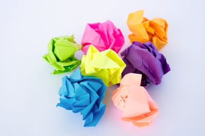 Close-up of multi colored flowers against white background