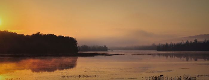 Scenic view of lake against sky during sunset