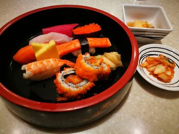 High angle view of food in plate