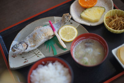 High angle view of food on table