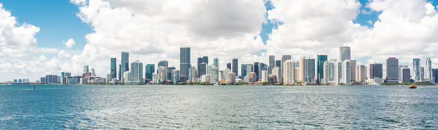 Panoramic view of sea and buildings against sky