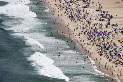 High angle view of people on beach