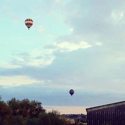 Low angle view of hot air balloons