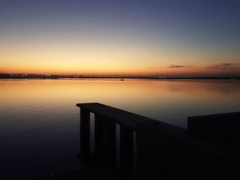 Scenic view of sea against clear sky during sunset