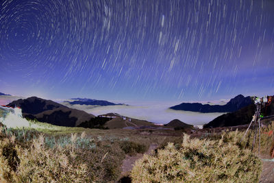 Scenic view of field against sky at night