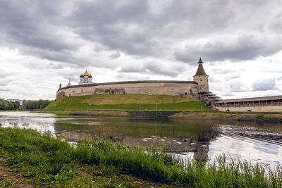 Pskov kremlin at the confluence of two rivers, the great and pskov in russia