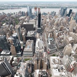 High angle view of modern buildings in city