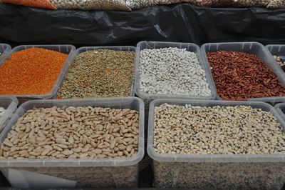 High angle view of food for sale