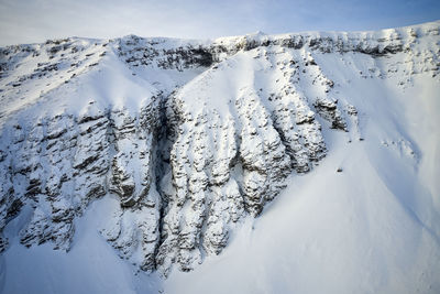 Snowy mountains and slopes on sunny winter day