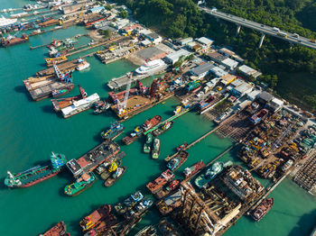 High angle view of buildings in city