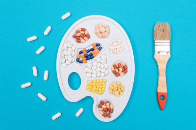 High angle view of breakfast on table