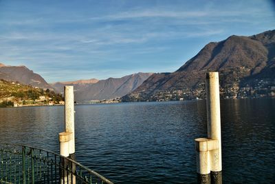 Scenic view of sea against mountains