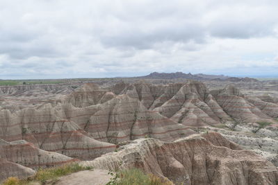 Scenic view of dramatic landscape against cloudy sky