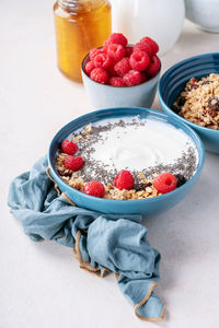 High angle view of breakfast on table