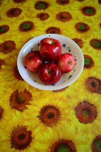 High angle view of apples on table