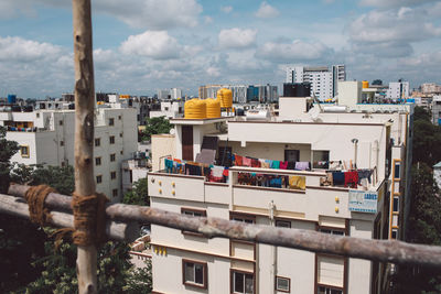 High angle view of buildings in city