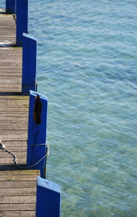 Cropped image of jetty in calm blue sea