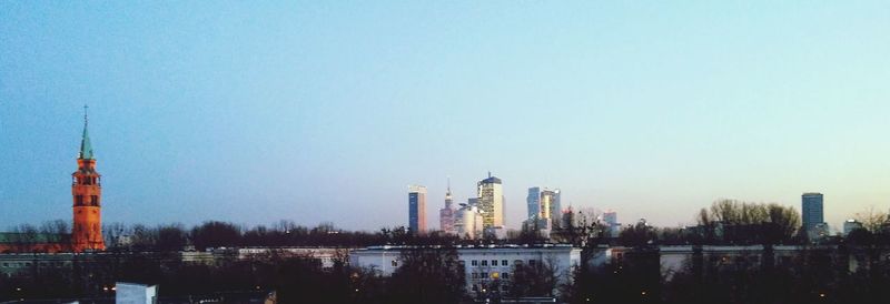 View of skyscrapers against clear sky