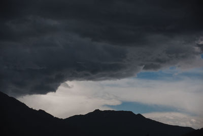 Silhouette of mountain against cloudy sky