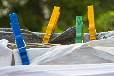 Close-up of clothes drying 