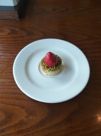 High angle view of cake in plate on table