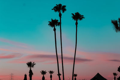 Low angle view of silhouette palm trees against sky