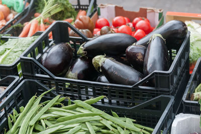 Close-up of vegetables in crate for sale