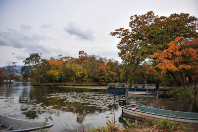 Scenic view of river against cloudy sky