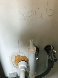 Close-up of pipes against wall at home