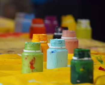 Close-up of bottles on table