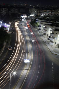 Light trails on road at night