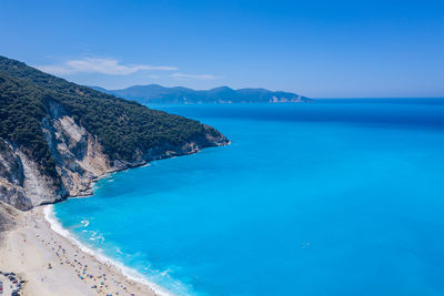 Scenic view of sea against blue sky