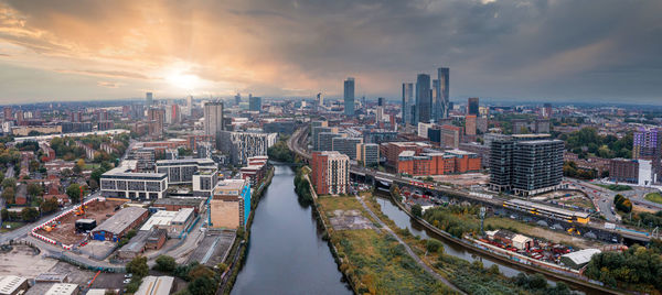 Aerial view of manchester city in uk